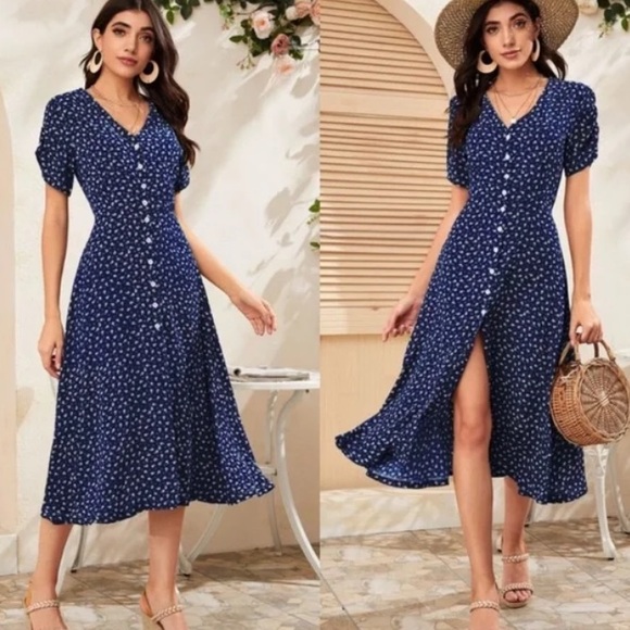 Boho floral print button through midi dress - Picture 9 of 10